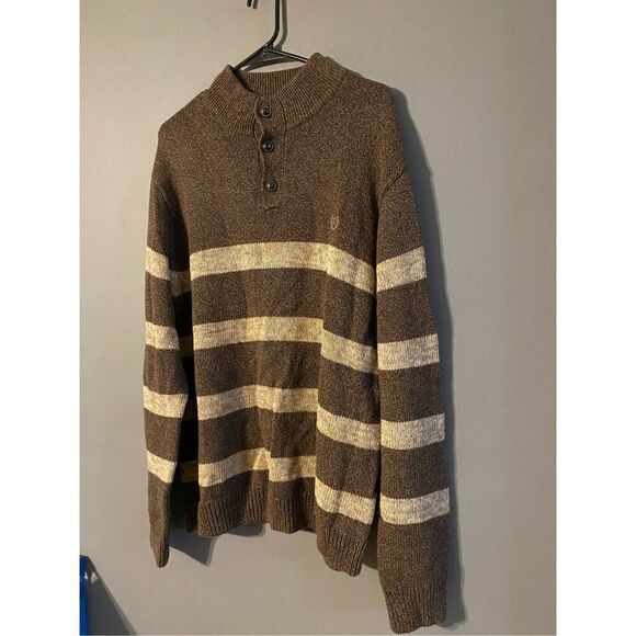 Chaps Men's Classic-Fit Striped Mockneck Twist Sweater Walnut Size XL - Picture 3 of 7